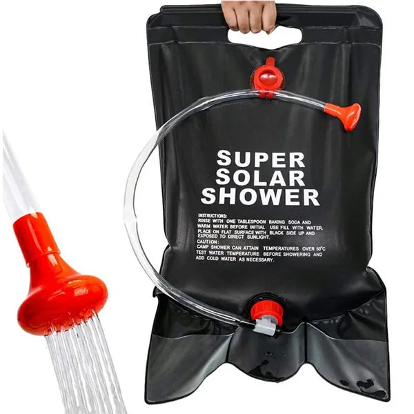 Napelemes kemping zuhanytáska 20 L PVC, fekete, szabályozható csap