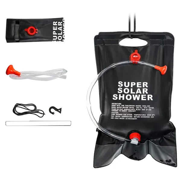 Napelemes kemping zuhanytáska 20 L PVC, fekete, szabályozható csap