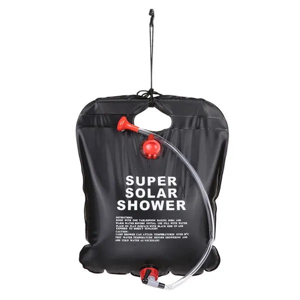 Napelemes kemping zuhanytáska 20 L PVC, fekete, szabályozható csap