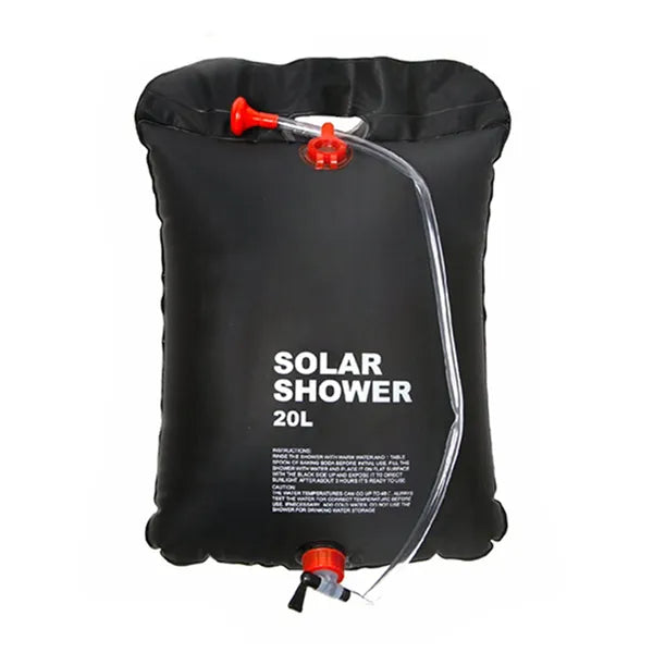 Napelemes kemping zuhanytáska 20 L PVC, fekete, szabályozható csap