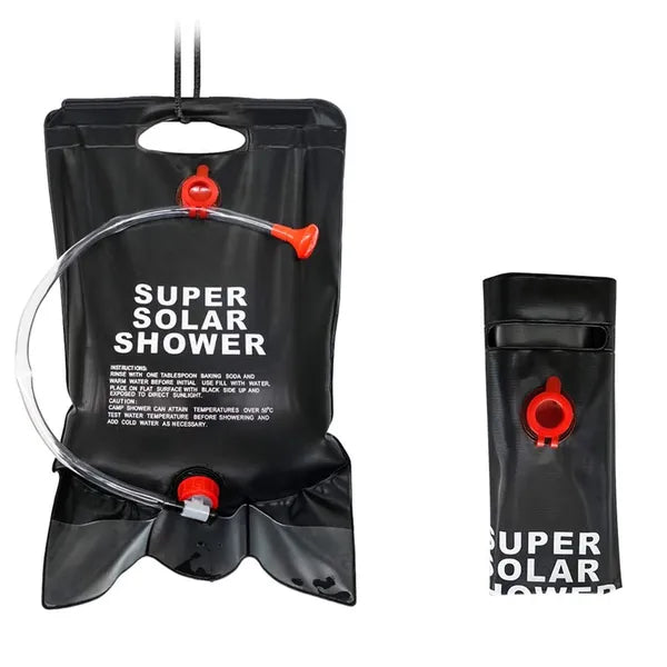 Napelemes kemping zuhanytáska 20 L PVC, fekete, szabályozható csap