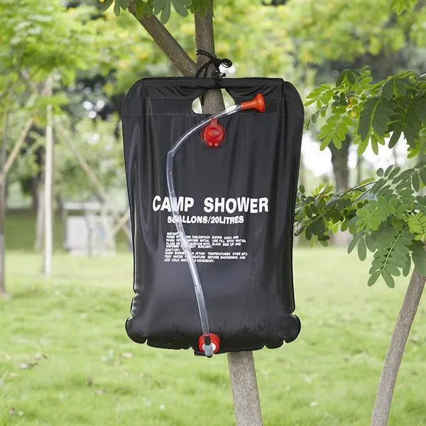 Napelemes kemping zuhanytáska 20 L PVC, fekete, szabályozható csap