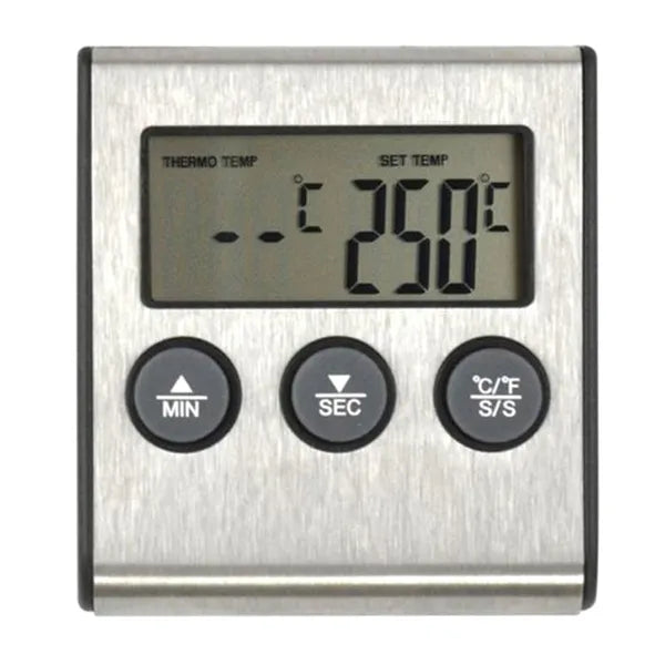 Digitális LCD élelmiszer-hőmérő szondával 0–250 °C, 100 cm kábel, timer