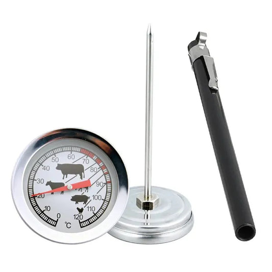Rozsdamentes acél analóg grill-/füstölő hőmérő klipsszel, 0–250 °C