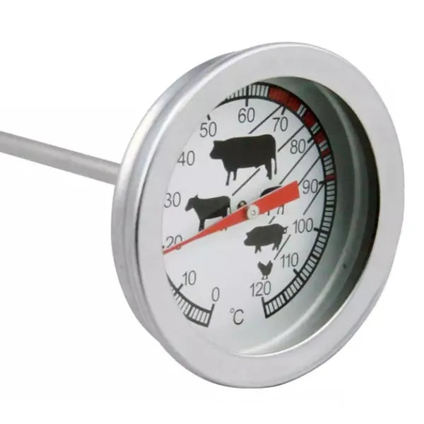 Rozsdamentes acél analóg grill-/füstölő hőmérő klipsszel, 0–250 °C