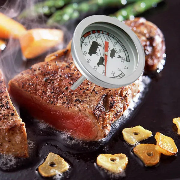 Rozsdamentes acél analóg grill-/füstölő hőmérő klipsszel, 0–250 °C