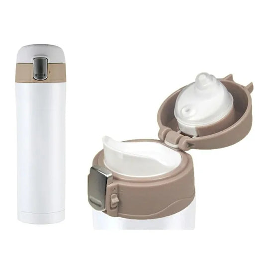 Fehér, rozsdamentes acél termoszbögre 450 ml, duplafalú