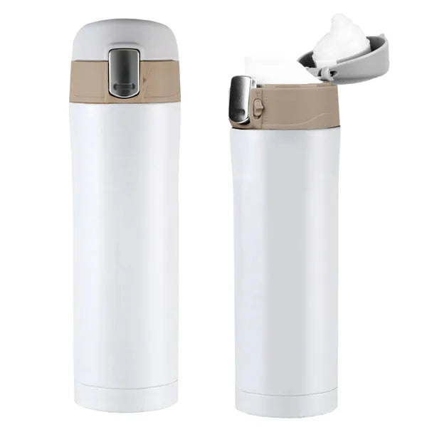 Fehér, rozsdamentes acél termoszbögre 450 ml, duplafalú
