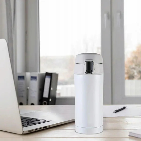 Fehér, rozsdamentes acél termoszbögre 450 ml, duplafalú