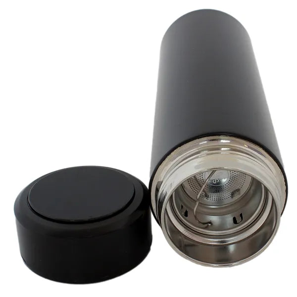 Fekete 500 ml okoskijelzős rozsdamentes acél termoszbögre LCD hőmérővel