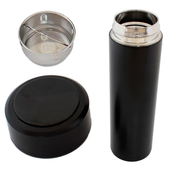 Fekete 500 ml okoskijelzős rozsdamentes acél termoszbögre LCD hőmérővel