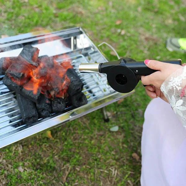 Kézi grill- és tűzgyújtó fújtató, rozsdamentes acél cső, 25 cm, fekete