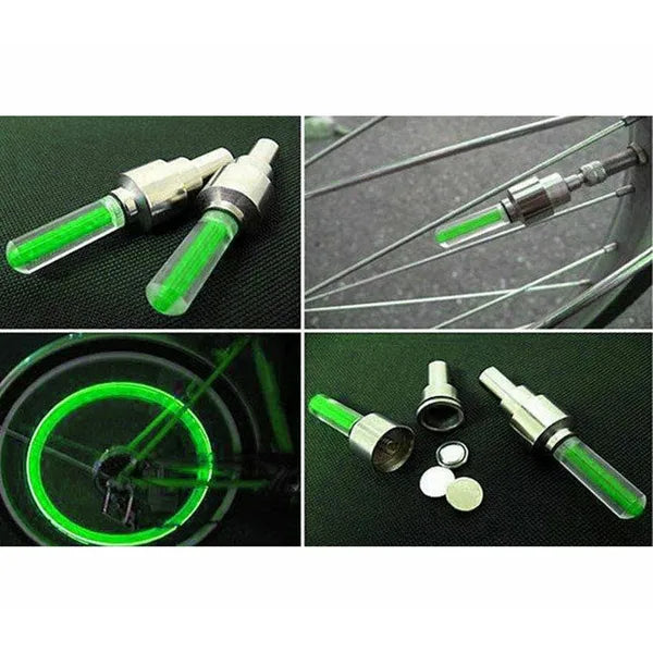 Zöld LED világító szelepsapka készlet, 2 db – autó/motor/kerékpár, elemmel