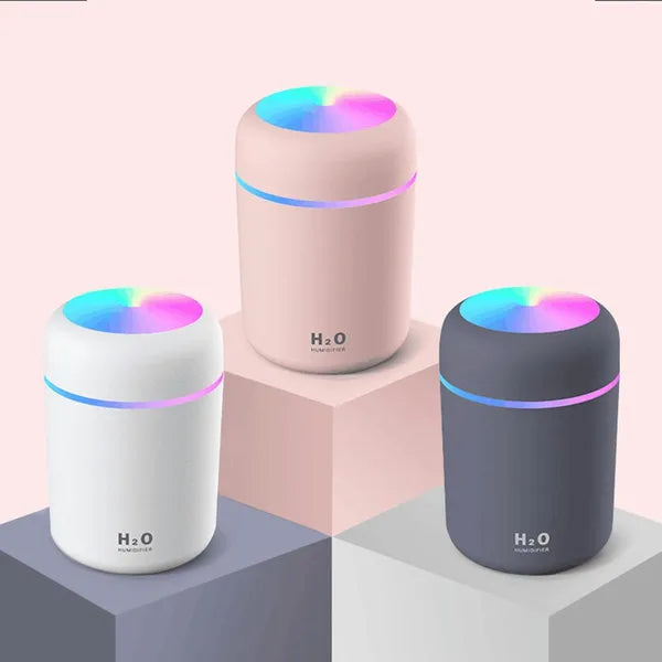 Ultrahangos USB párásító LED világítással, 300 ml, rózsaszín