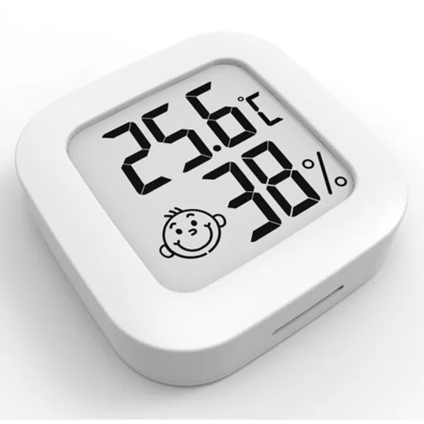 Fehér szobai LCD hőmérő-higrométer komfortjelzővel, CR2032