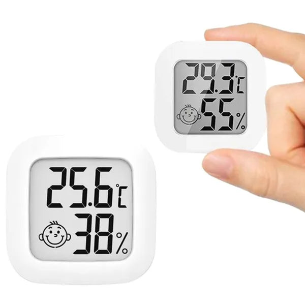 Fehér szobai LCD hőmérő-higrométer komfortjelzővel, CR2032