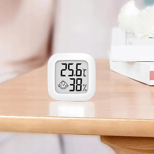 Fehér szobai LCD hőmérő-higrométer komfortjelzővel, CR2032