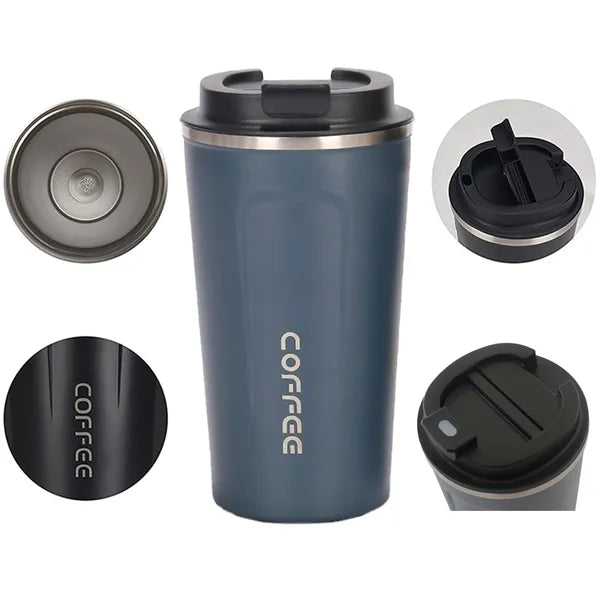 Termo pohár csúszásgátló bevonattal, ergonomikus markolattal, rozsdamentes acél, 510 ml, kék
