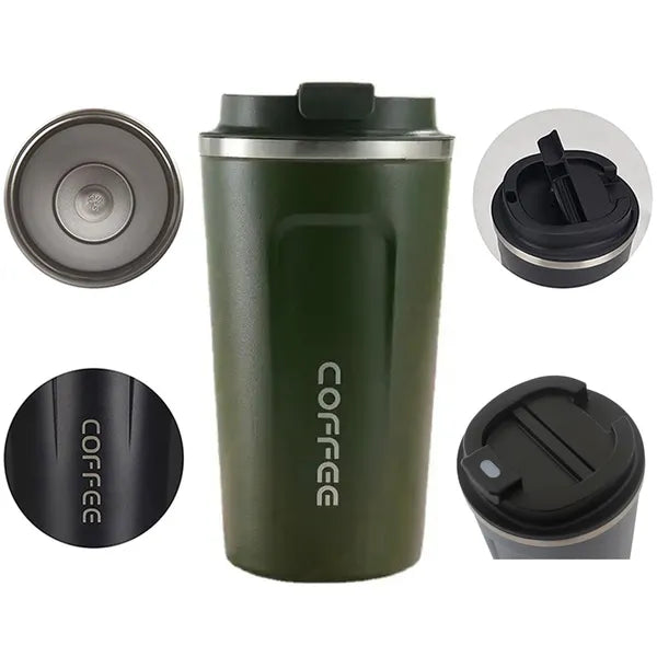 Zöld termikus bögre - 510 ml, rozsdamentes acél, ergonomikus fogás