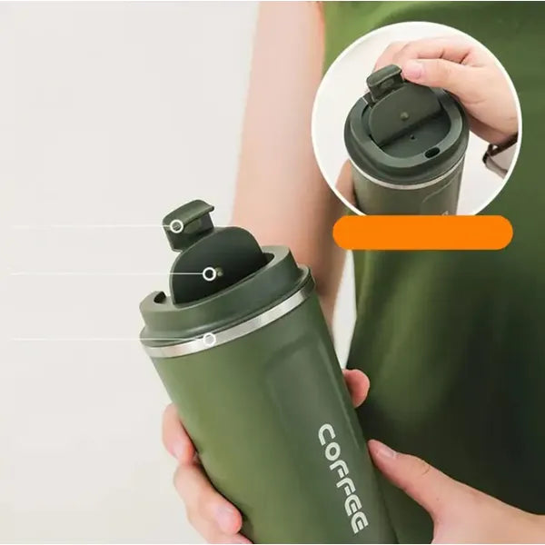 Zöld termikus bögre - 510 ml, rozsdamentes acél, ergonomikus fogás