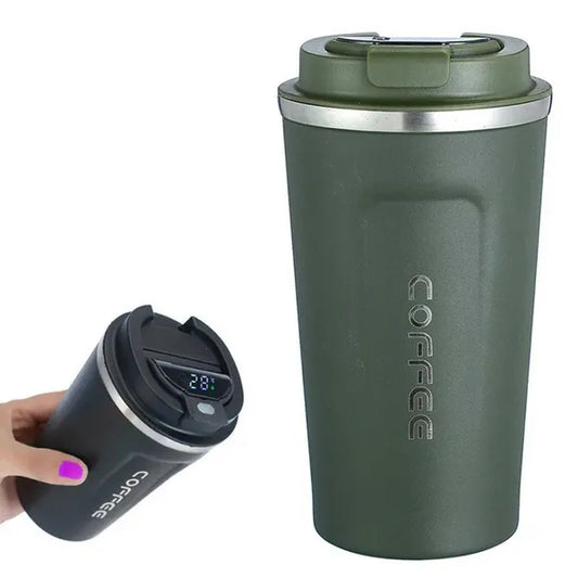 Zöld termoszbögre LCD hőmérő kijelzővel, 510 ml, rozsdamentes acél
