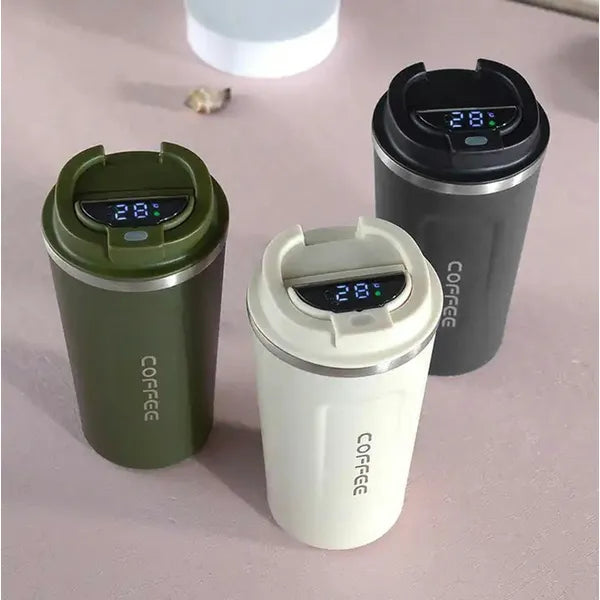 Zöld termoszbögre LCD hőmérő kijelzővel, 510 ml, rozsdamentes acél