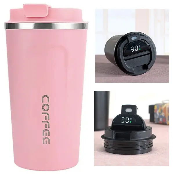 Lcd kijelzős termikus bögre - rózsaszín, 510 ml