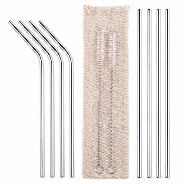 AG371A rozsdamentes acél szívószál készlet 10 db, ezüst, kefével