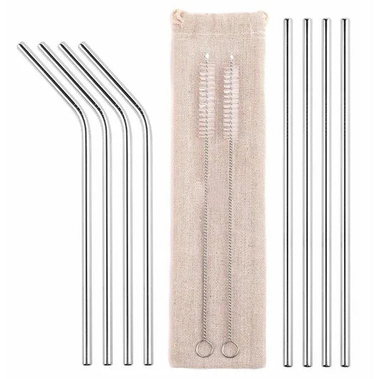 AG371A rozsdamentes acél szívószál készlet 10 db, ezüst, kefével