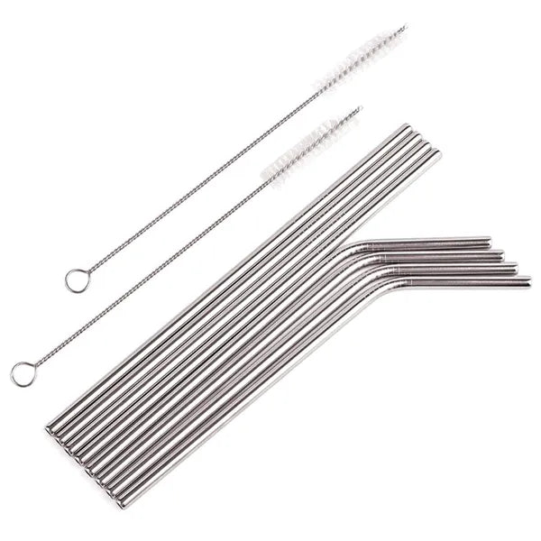 AG371A rozsdamentes acél szívószál készlet 10 db, ezüst, kefével