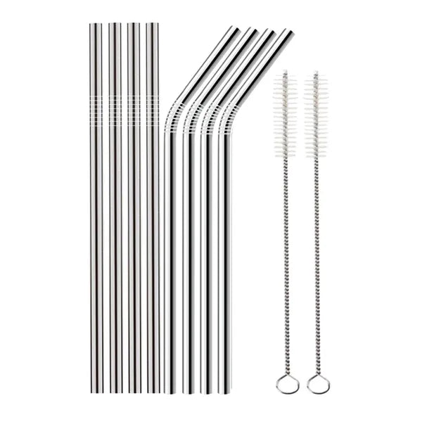 AG371A rozsdamentes acél szívószál készlet 10 db, ezüst, kefével