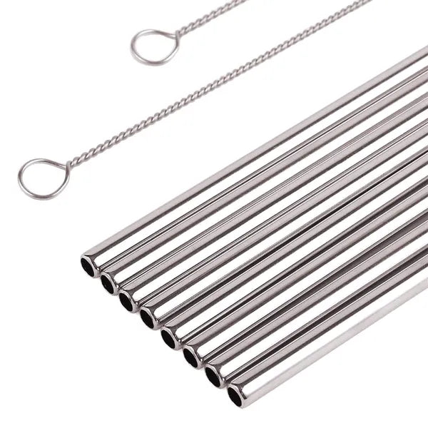 AG371A rozsdamentes acél szívószál készlet 10 db, ezüst, kefével