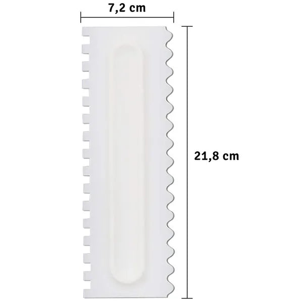 Fogazott tortadíszítő spatula, 21,8 cm, fehér műanyag