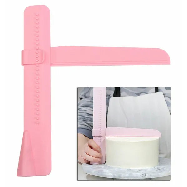 Állítható tortasimító dekoráló spatulával, 23×20 cm, műanyag, rózsaszín