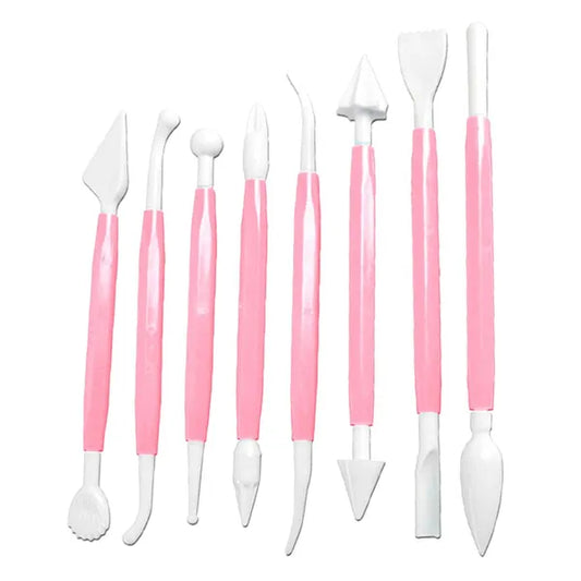 Tortadíszítő spatulakészlet, 8 db, 16 fej, rózsaszín, 14–16 cm PP műanyag