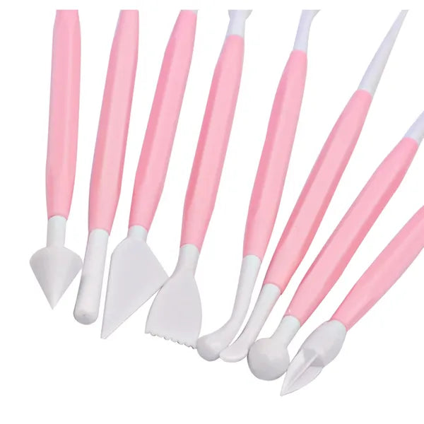 Tortadíszítő spatulakészlet, 8 db, 16 fej, rózsaszín, 14–16 cm PP műanyag