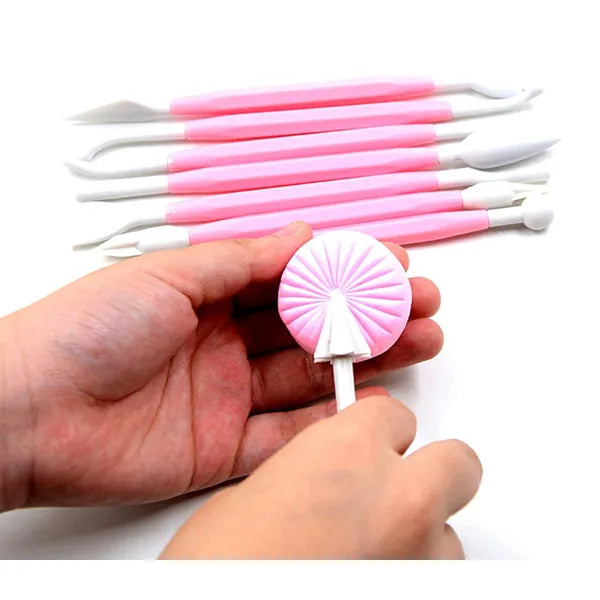 Tortadíszítő spatulakészlet, 8 db, 16 fej, rózsaszín, 14–16 cm PP műanyag