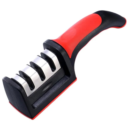3 fokozatú kézi késélező V-profil, ABS, piros-fekete, 21,5 cm