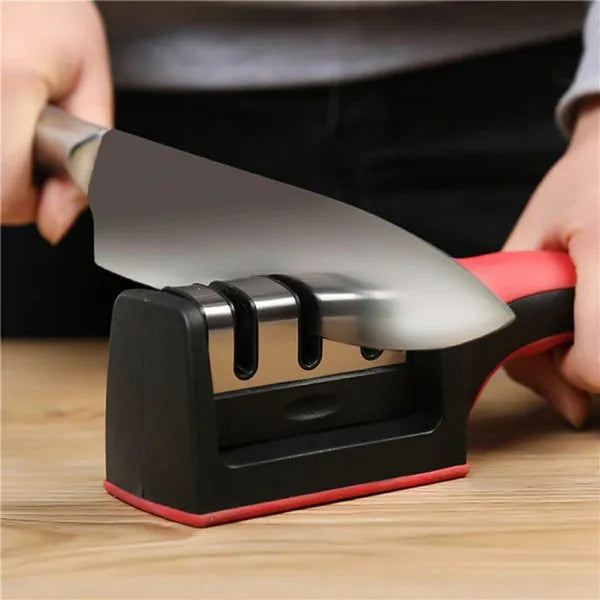 3 fokozatú kézi késélező V-profil, ABS, piros-fekete, 21,5 cm