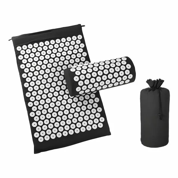 Akupresszúrás matrac szett, fekete, 60x40 cm, 7800 tüske + párna + táska