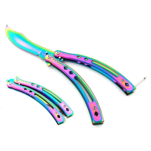 Butterfly edző balisong tréningkés, tompa pengével, szivárvány, 22,5 cm
