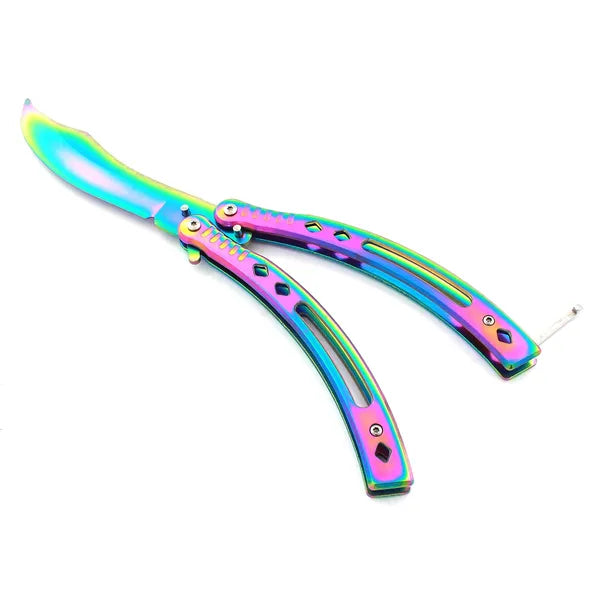 Butterfly edző balisong tréningkés, tompa pengével, szivárvány, 22,5 cm