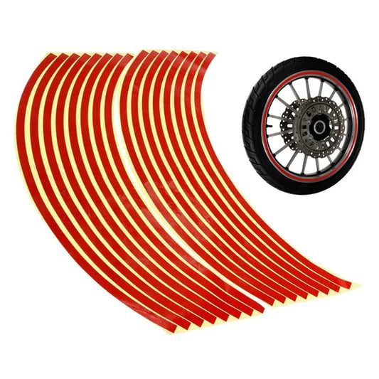 Piros fényvisszaverő felni matrica szett autóhoz/motorhoz, 16 db, 16-18''