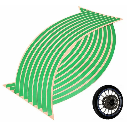 Zöld fényvisszaverő felni matrica készlet autóhoz/motorhoz, 16–18'', 16 db, 8 mm