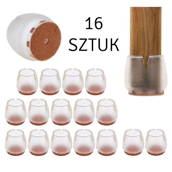 Átlátszó szilikon-filc bútorláb védők, 16 db, 12–16 mm
