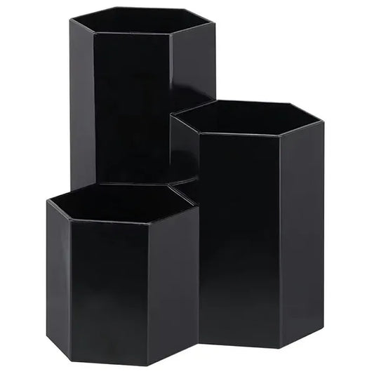 Fekete 3 rekeszes PP sminkecsettartó 11,7×11,7×11,7 cm