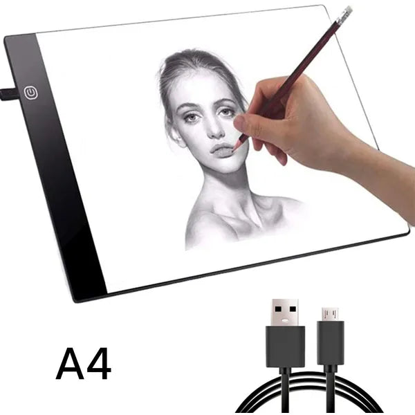 A4 LED világító rajztábla, 3 fényerő, USB, akril, vékony