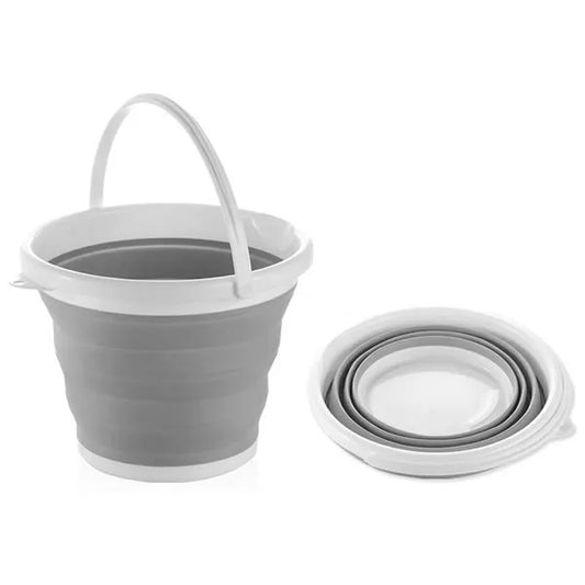 Összecsukható szilikon vödör, 5 l, fehér-szürke, 5 cm lapra csukható