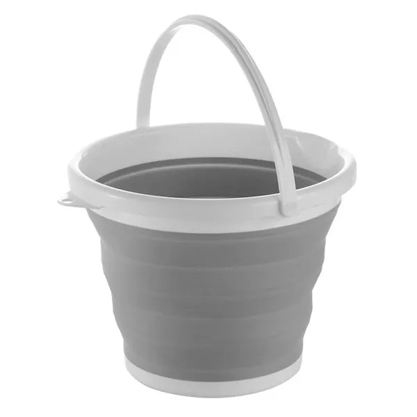 Összecsukható szilikon vödör, 5 l, fehér-szürke, 5 cm lapra csukható