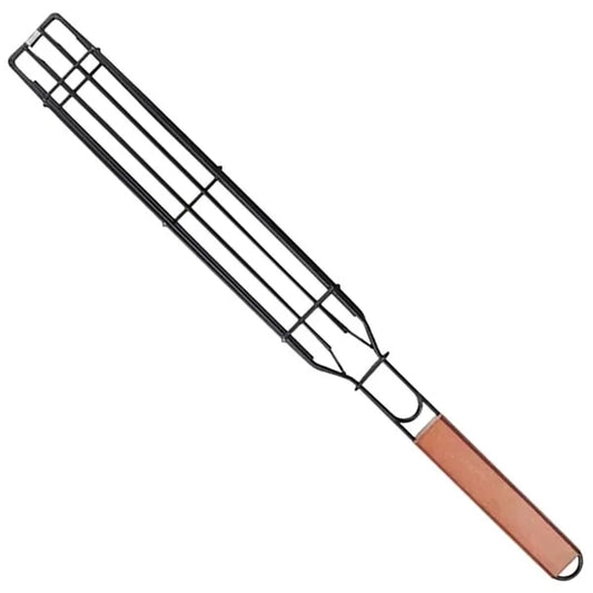 Zárható grillező kosár 49 cm, tapadásmentes, fa nyél, fekete
